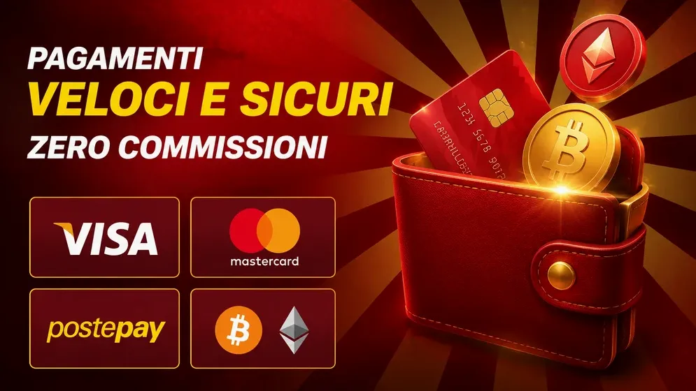 loghi metodi pagamento: Visa, Mastercard, PostePay, crypto